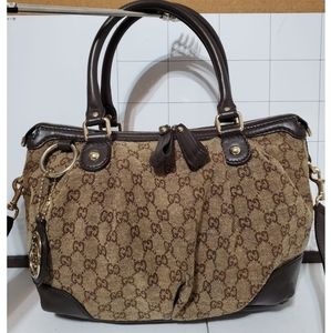 GUCCI Beige/GG Canvas Sukey Satchel Bag